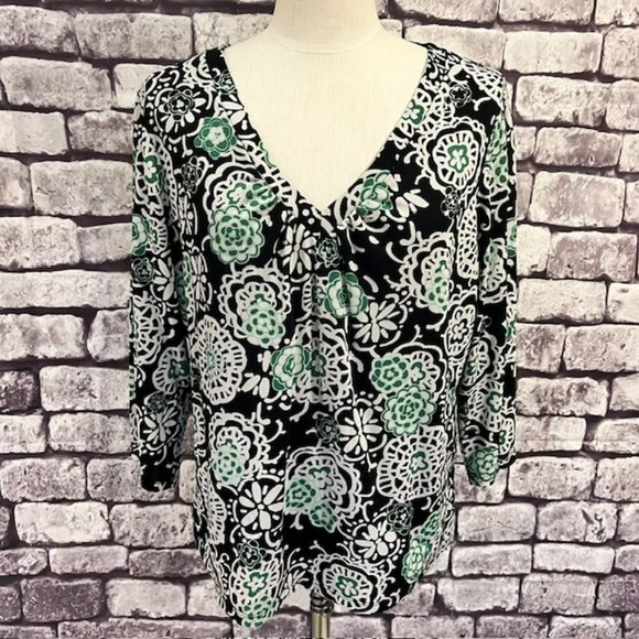 Charter Club Tops - Charter Club Black, White & Green V-Neck Blouse Size 1X
